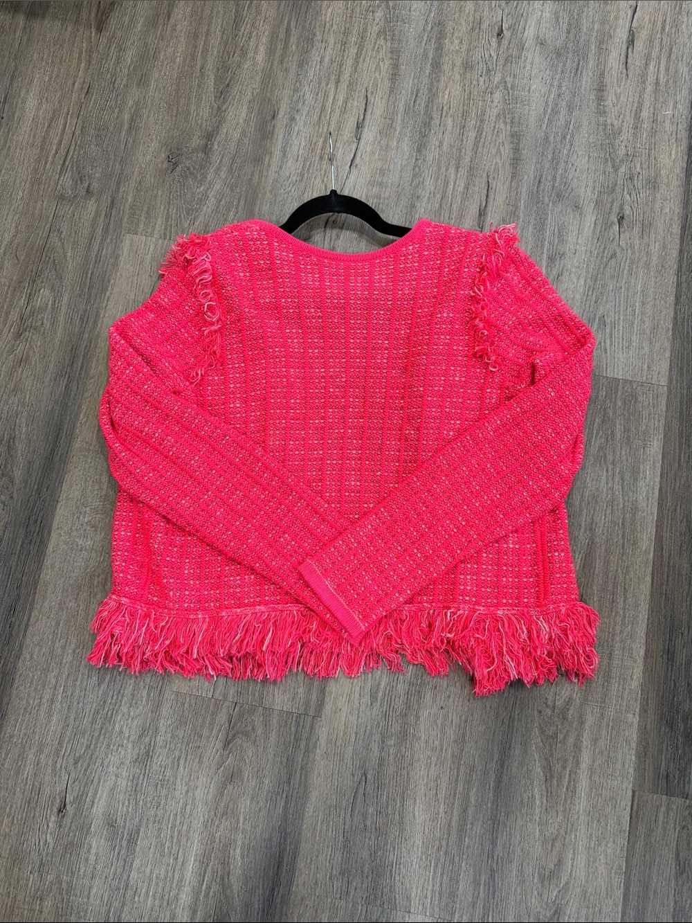 EUC Lilly Pulitzer Spicy Coral Exotic Tweed Simora Fringe Cardigan | L - Picture 2 of 6